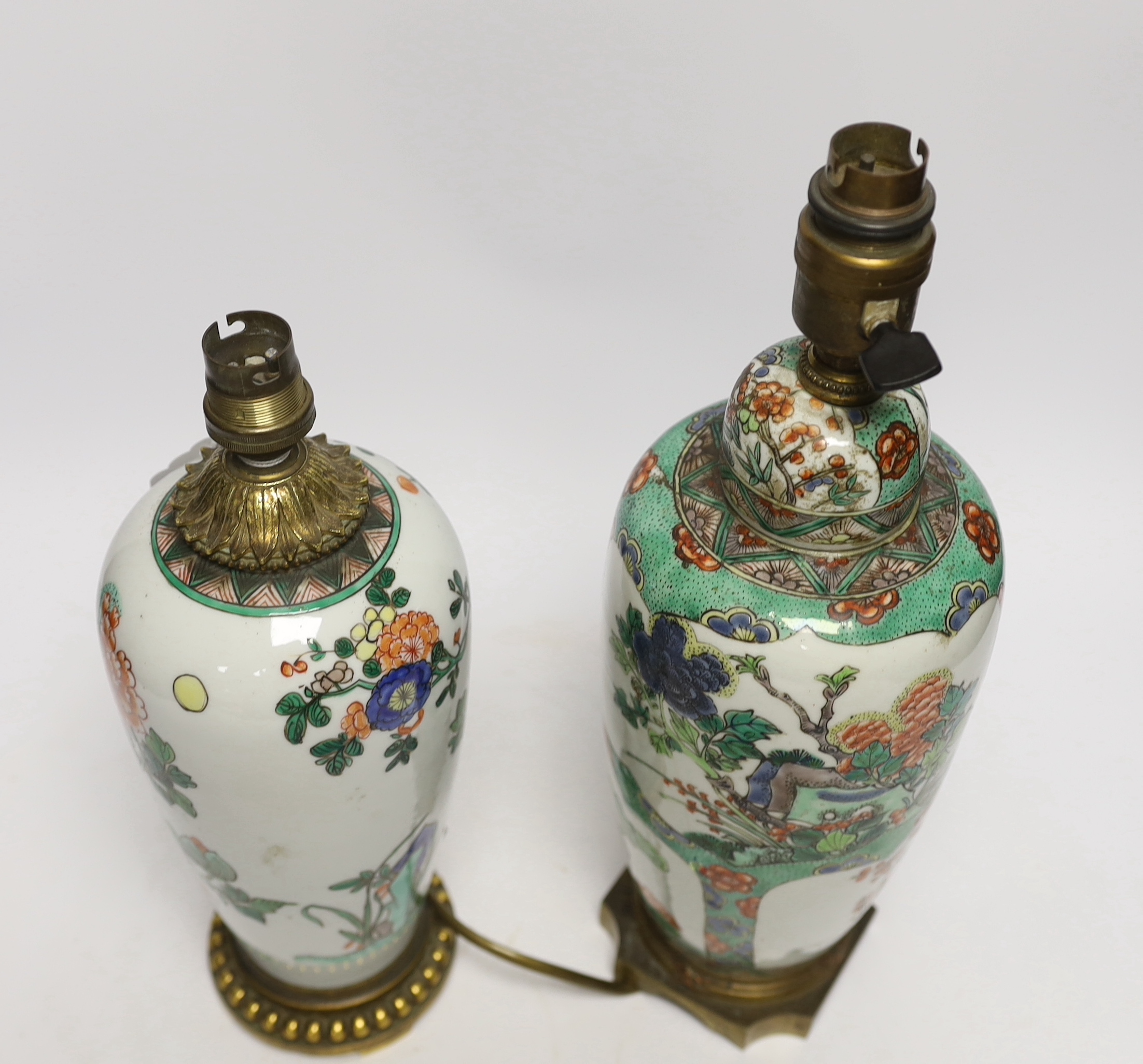 Two Samson famille verte vases, now as lamps, largest 35cm high